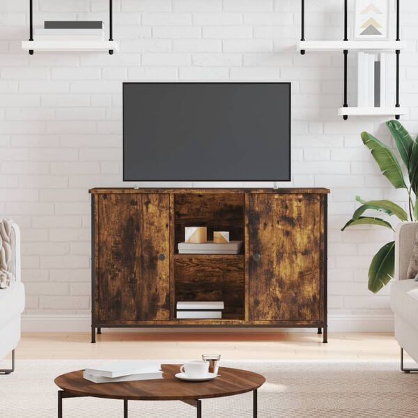 vidaXL TV Cabinet Smoked Oak Engineered wood, Iron 39.4 x 13.8 x 25.6 in