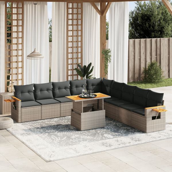 vidaXL Garden Sofa Set Grey PE rattan Large Modular