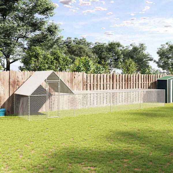 vidaXL Chicken Coop Silver Galvanized steel 26x6.5x6.5 feet Durable