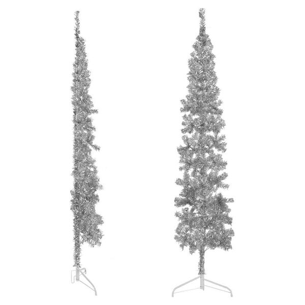vidaXL Artificial Half Christmas Tree Silver PVC, Steel Extra Tall