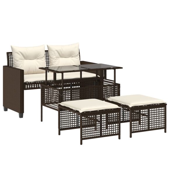 vidaXL 4 Piece Patio Sofa Set with Cushions Brown Poly Rattan Glass