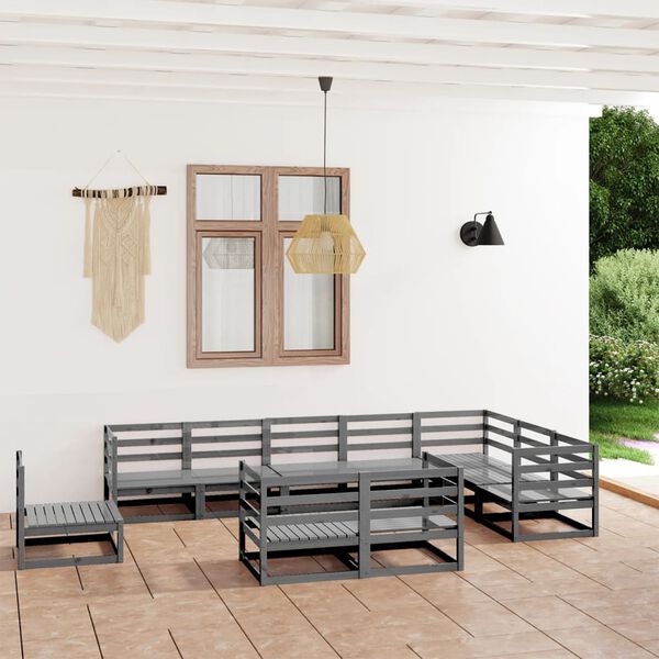 vidaXL Garden Lounge Set Grey Solid Pinewood Medium Modular