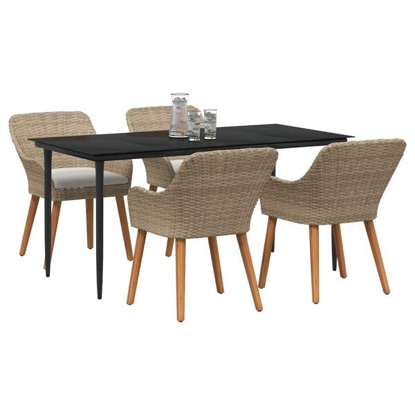 vidaXL Garden Dining Set with Cushion 5 pcs Beige Poly Rattan