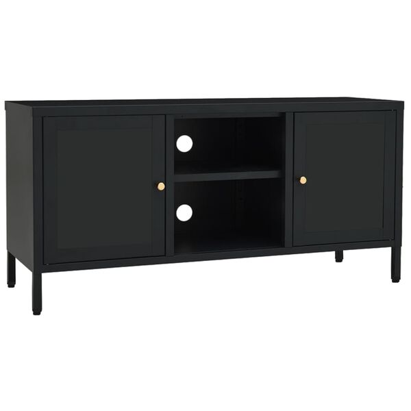 vidaXL TV Cabinet Black Black powder-coated steel Medium Adjustable Feet