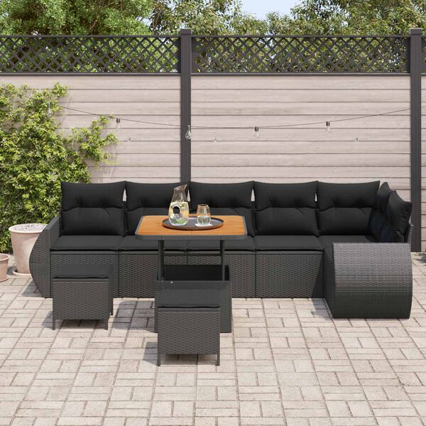 vidaXL Garden Sofa Set with Cushion 9 pcs Black Synthetic: Poly Rattan
