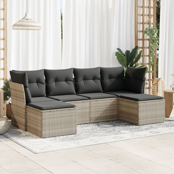 vidaXL Garden Sofa Set Light grey PE rattan 6 Piece Set Adjustable Feet