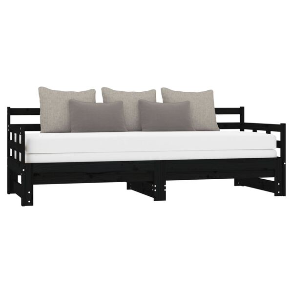 vidaXL Pull-out Day Bed Black Solid pine wood 2x