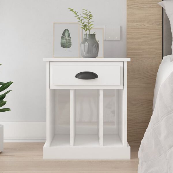vidaXL Bedside Cabinet High gloss white Engineered wood Standard