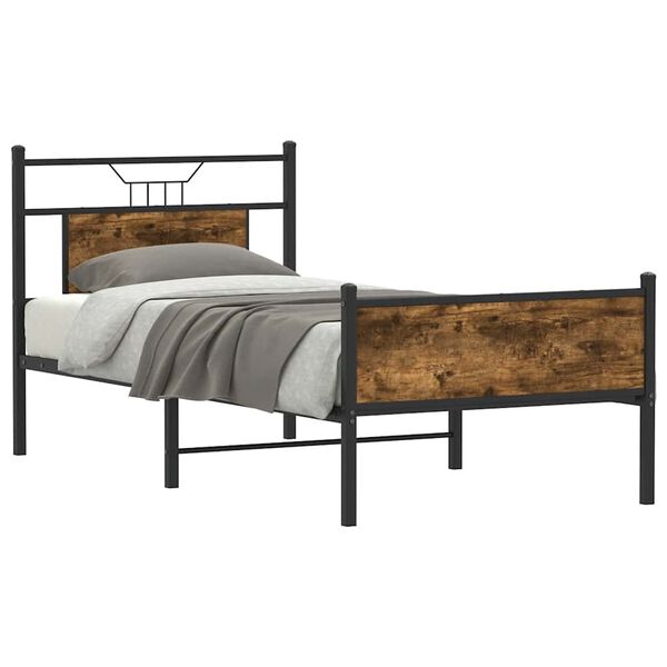 vidaXL Bed Frame Smoked Oak Engineered Wood and Steel Small Single