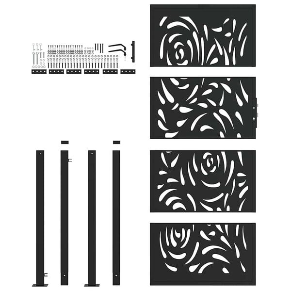 vidaXL Garden Gate Black 39.4x78.7" Steel Flame  Design