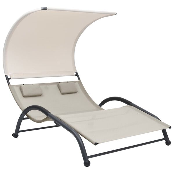 vidaXL Sun Lounger Cream Textilene, Steel Double Sun Lounger