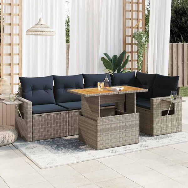 vidaXL 6 Piece Patio Sofa Set with Cushions Gray Poly Rattan