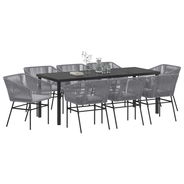vidaXL Garden Dining Set with Cushion 9 pcs Grey Powder-Coated Steel