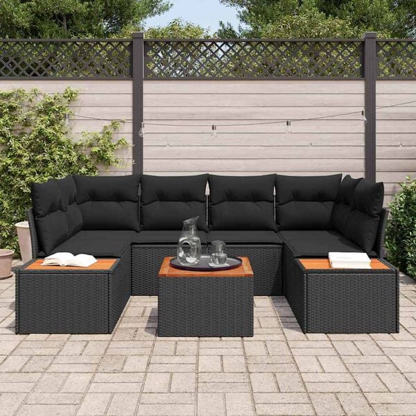 vidaXL Garden Sofa Set with Cushion 6 pcs Black Poly rattan