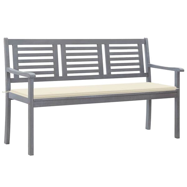 vidaXL Bench Grey Solid eucalyptus wood 3-seater Ergonomic