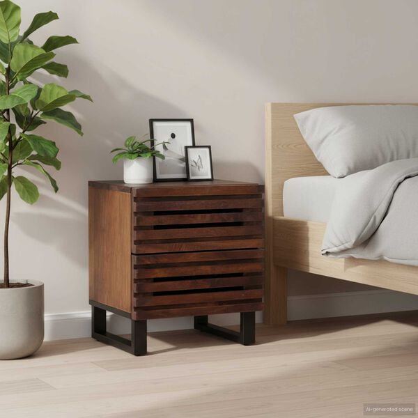 vidaXL Bedside Cabinet Brown Solid mango wood, engineered wood, steel