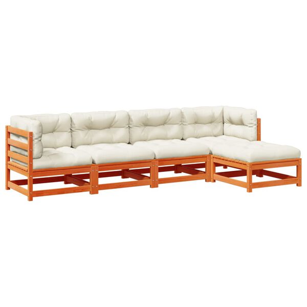 vidaXL Garden Sofa Set Wax brown Solid pine wood, Oxford fabric, PP cotton