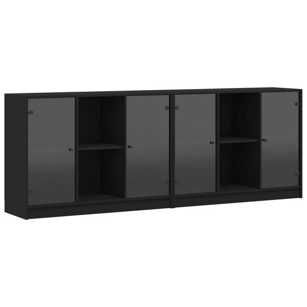 vidaXL Bookcase Black Engineered wood, glass Large Bookcase
