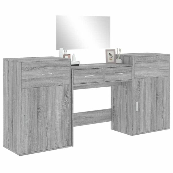 vidaXL Dressing Table Set Grey Sonoma Engineered Wood, Glass