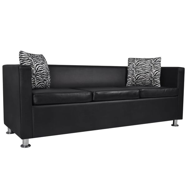 vidaXL Sofa Set Armchair 2-Seater 3-Seater Black Faux Leather