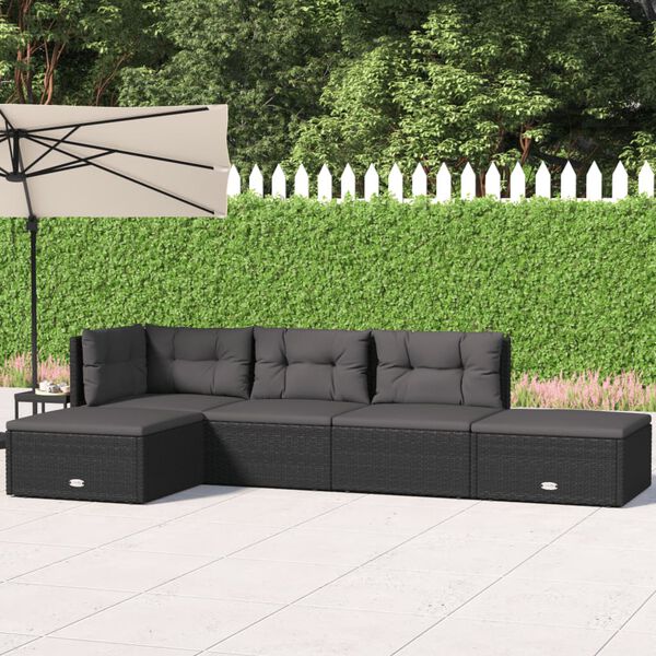 vidaXL Garden Lounge Set Black PE rattan 5 Piece Set Modular