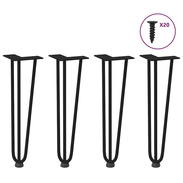 vidaXL Hairpin Table Leg Black Solid Steel 16.5 in tall Adjustable Feet