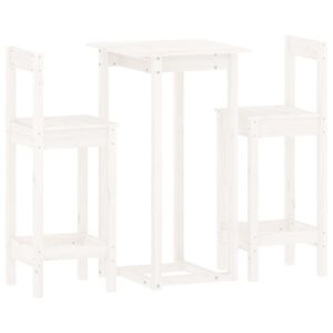vidaXL Bar Set White Solid Pine Wood 3 Piece Durable Bar Set Square
