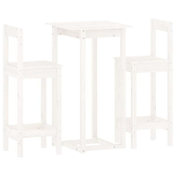 vidaXL Bar Set White Solid Pine Wood 3 Piece Durable Bar Set Square