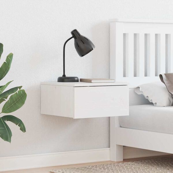 vidaXL Bedside Table White 14.57 x 13.78 x 7.28 in Solid pine wood