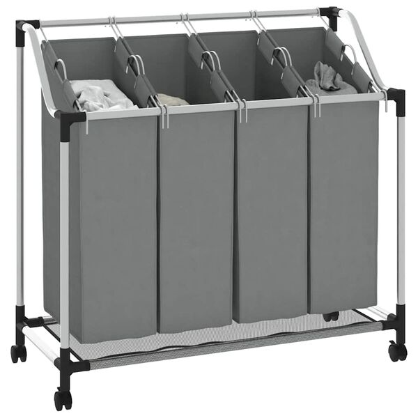 vidaXL Laundry Basket with Wheels&nbsp;4 Compartments Grey