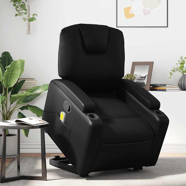 vidaXL Stand Up Massage Recliner Chair Black Faux leather, metal, plywood
