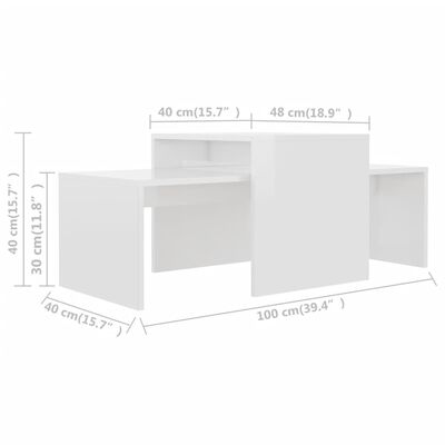 vidaXL Coffee Table Set High Gloss White 39.4"x18.9"x15.7" Engineered Wood