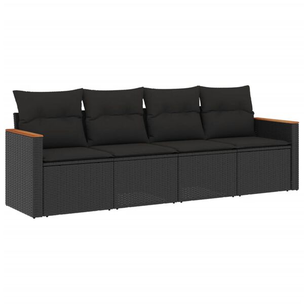 vidaXL Garden Sofa Set Black PE rattan, powder-coated steel, polyester