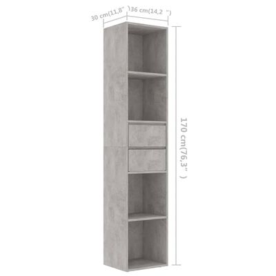 vidaXL Book Cabinet Concrete Gray 14.2"x11.8"x67.3" Engineered Wood