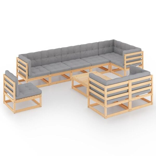 vidaXL Garden Lounge Set Grey, Natural Wood Solid pine wood, Polyester