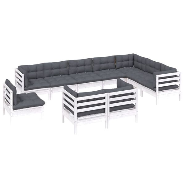 vidaXL Garden Lounge Set White, Anthracite Solid pinewood, 100% polyester