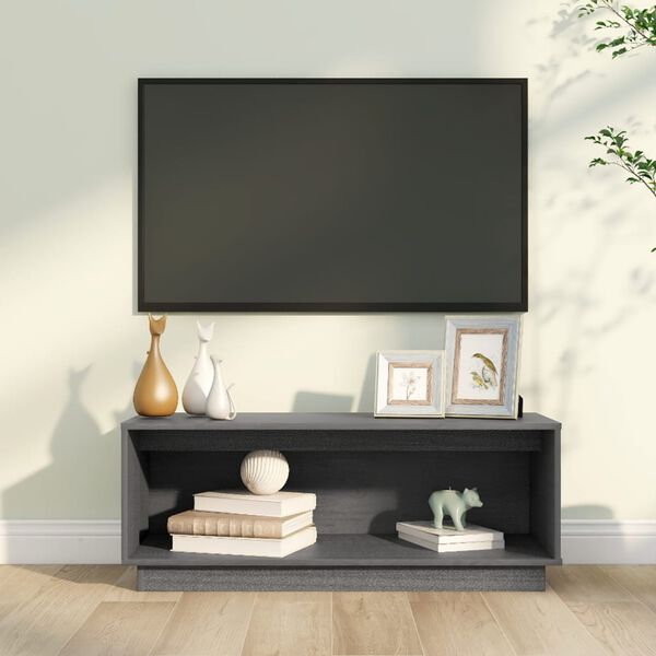 vidaXL TV Cabinet Grey Solid Pine Wood Medium TV Cabinet Rectangular