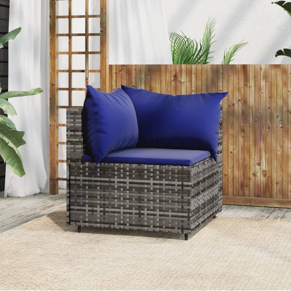 vidaXL Patio Corner Sofa Gray PE rattan, powder-coated steel, polyester