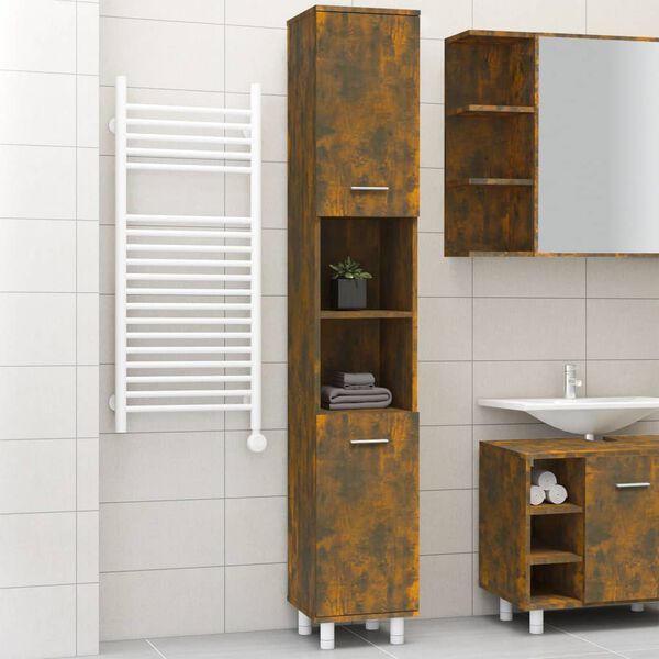 vidaXL Bathroom Cabinet Smoked oak Engineered wood 11.8x11.8x70.5 in