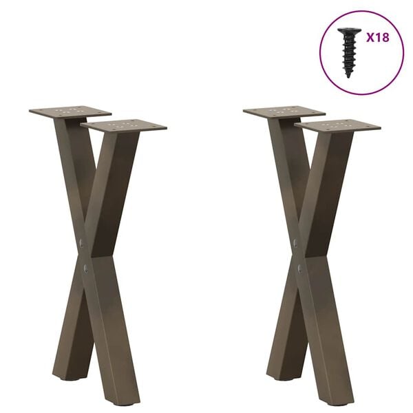 vidaXL Coffee Table Legs X-Shaped 2 pcs Natural Steel 11.0x(16.5-16.9)" Steel