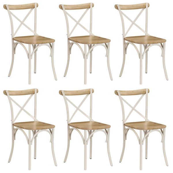 vidaXL Cross Chair Set of 6 White Solid mango wood, steel