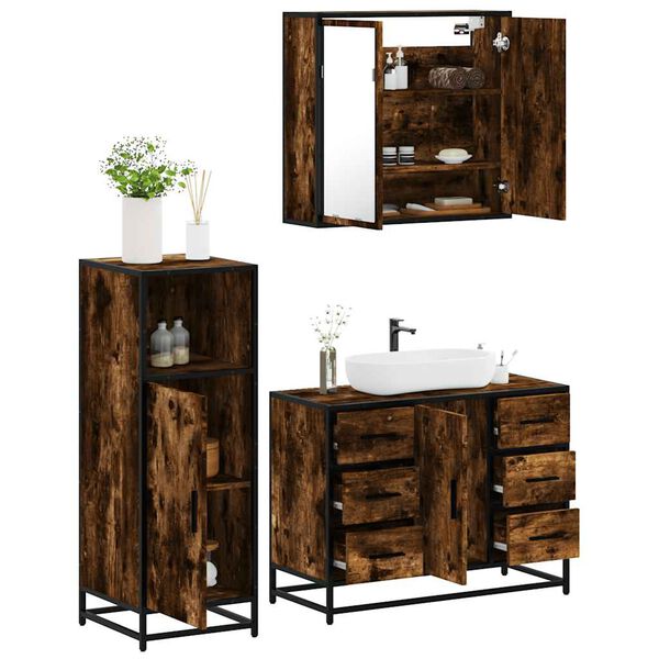 vidaXL Bathroom Furniture Set Smoked Oak Engineered wood Three-piece set