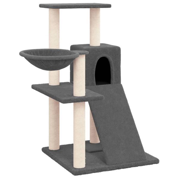vidaXL Cat Tree Dark grey Engineered wood, plush, sisal 32.3 in Modern