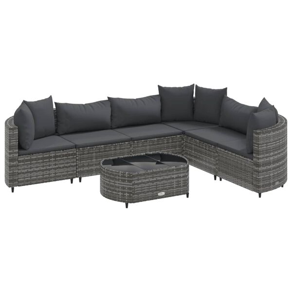 vidaXL Patio Sofa Set Set of 6 Grey PE Rattan Large Adjustable Feet