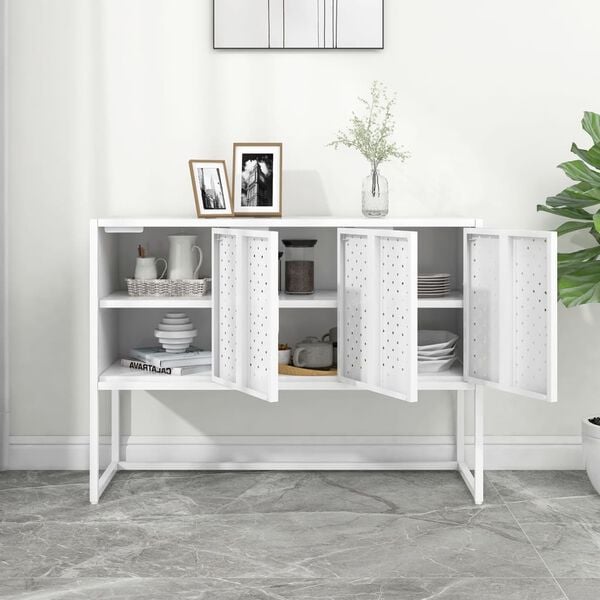 vidaXL Sideboard White Steel Medium Levelers Sideboard Rectangular