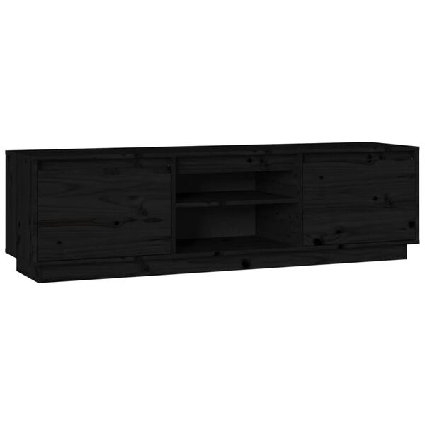 vidaXL TV Cabinet Black Solid Pine Wood Medium TV Cabinet Rectangular