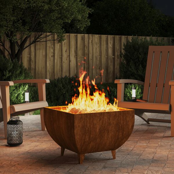vidaXL Fire Pit 19.7"x19.7"x14.6" Corten Steel