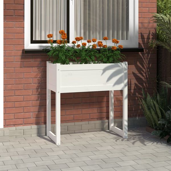 vidaXL Planter White Solid Pine Wood 30.7x15.7x31.9 in Durable Planter