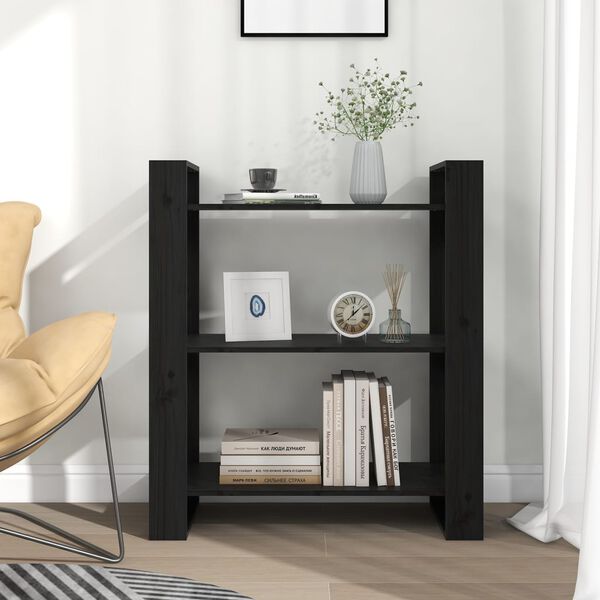 vidaXL Book Cabinet Black Solid Pine Wood Medium Book Cabinet