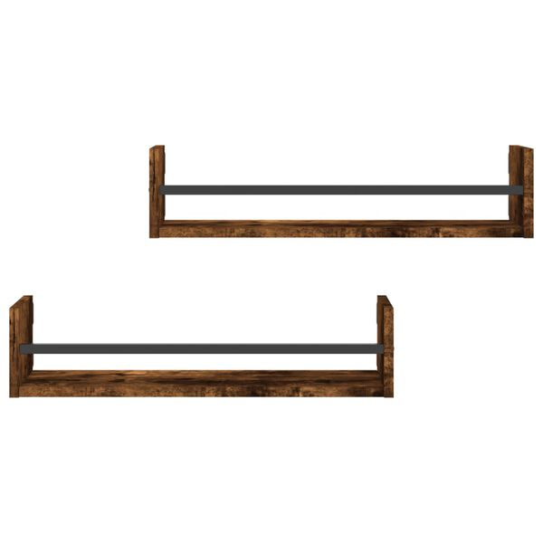 vidaXL Wall Shelf Set of 2 Smoked oak Engineered wood, steel 23.6 in